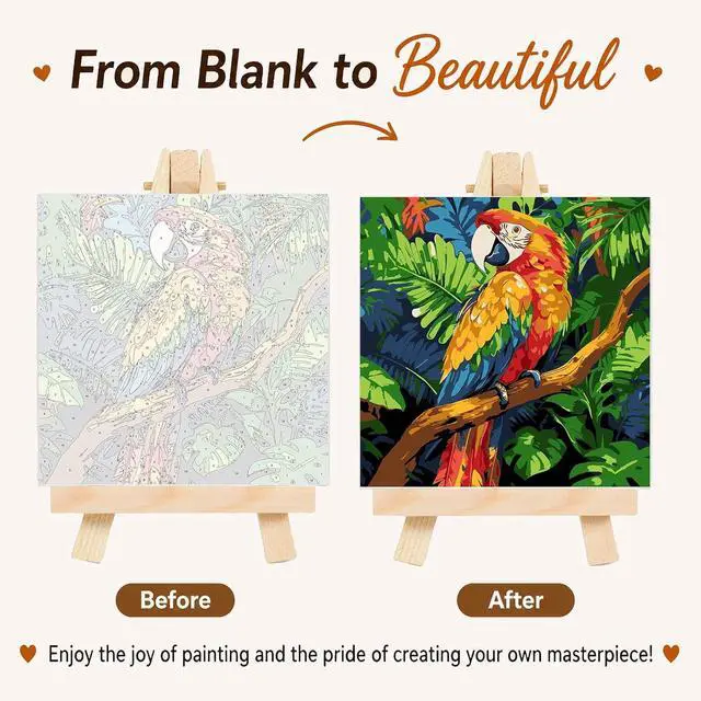 Alt view image 4 of 7 - AUKELHJ Framed Paint by Numbers Kit for Adults, Parrot, 10x10 inch | Paint by Number for Adults Beginner & Kids Ages 8-12, Framed Canvas, Easel Included, Fun and Relaxing, Gifts Box, Home Decor