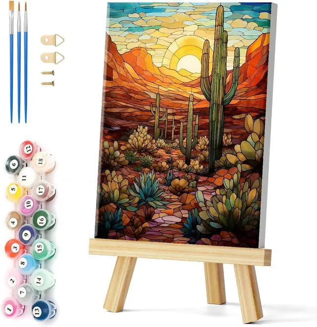 Main image of Natuyalo Paint by Numbers for Adults with Framed on Canvas, Wilderness Landscape Paint by Numbers Kits for Beginners, Cactus DIY Acrylic Painting Kits with Frame Ideal Gift (12x16 Inch)