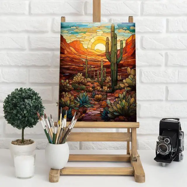 Alt view image 2 of 7 - Natuyalo Paint by Numbers for Adults with Framed on Canvas, Wilderness Landscape Paint by Numbers Kits for Beginners, Cactus DIY Acrylic Painting Kits with Frame Ideal Gift (12x16 Inch)