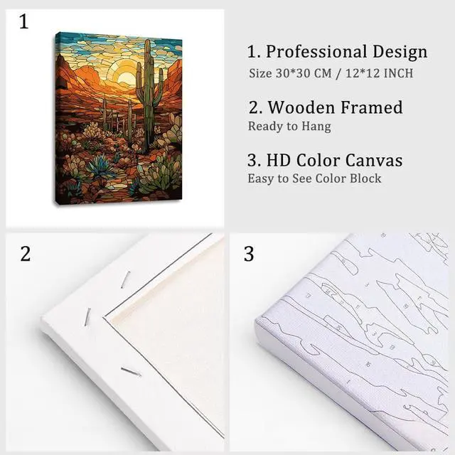 Alt view image 4 of 7 - Natuyalo Paint by Numbers for Adults with Framed on Canvas, Wilderness Landscape Paint by Numbers Kits for Beginners, Cactus DIY Acrylic Painting Kits with Frame Ideal Gift (12x16 Inch)