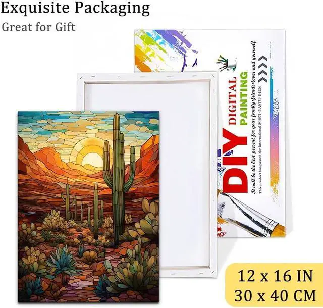 Alt view image 6 of 7 - Natuyalo Paint by Numbers for Adults with Framed on Canvas, Wilderness Landscape Paint by Numbers Kits for Beginners, Cactus DIY Acrylic Painting Kits with Frame Ideal Gift (12x16 Inch)