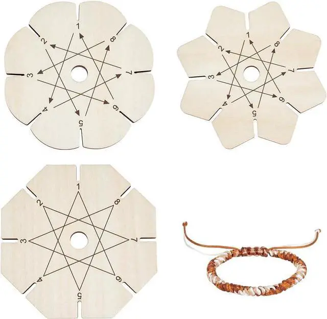 Main image of PH PandaHall 3pcs Bracelet Braiding Disk, Flower Shape Kumihimo Disk Wood Bracelet Braiding Plate Beading Cord Disc for Friendship Bracelets Making Weaving Kumihimo Supplies