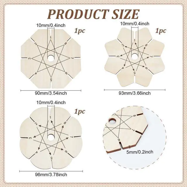 Alt view image 2 of 5 - PH PandaHall 3pcs Bracelet Braiding Disk, Flower Shape Kumihimo Disk Wood Bracelet Braiding Plate Beading Cord Disc for Friendship Bracelets Making Weaving Kumihimo Supplies