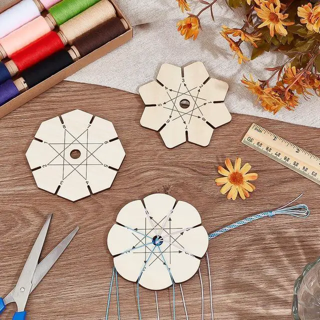 Alt view image 4 of 5 - PH PandaHall 3pcs Bracelet Braiding Disk, Flower Shape Kumihimo Disk Wood Bracelet Braiding Plate Beading Cord Disc for Friendship Bracelets Making Weaving Kumihimo Supplies