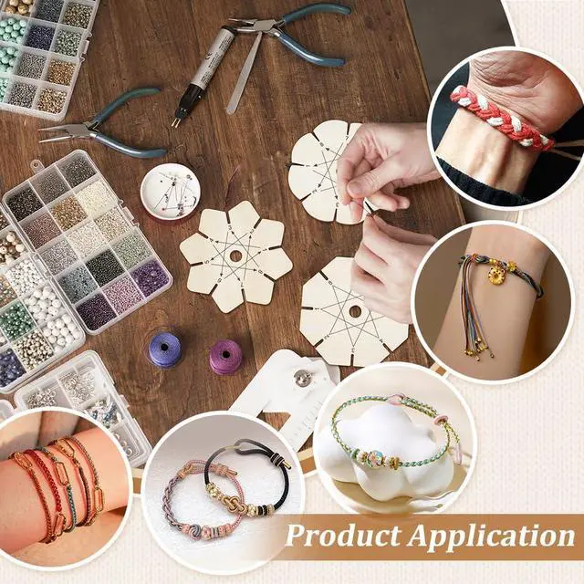 Alt view image 5 of 5 - PH PandaHall 3pcs Bracelet Braiding Disk, Flower Shape Kumihimo Disk Wood Bracelet Braiding Plate Beading Cord Disc for Friendship Bracelets Making Weaving Kumihimo Supplies