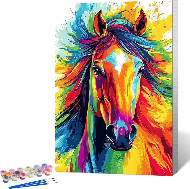 Main image of Okarina Framed Paint by Numbers Kit for Adults, Colorful Horse 8x12 Inch | Paint by Number with Frame, DIY Acrylic Painting Kit for Relaxation, Easy for Beginners, Wall Decor Gift for Animal Lovers
