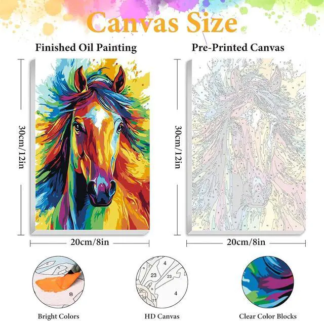 Alt view image 2 of 7 - Okarina Framed Paint by Numbers Kit for Adults, Colorful Horse 8x12 Inch | Paint by Number with Frame, DIY Acrylic Painting Kit for Relaxation, Easy for Beginners, Wall Decor Gift for Animal Lovers