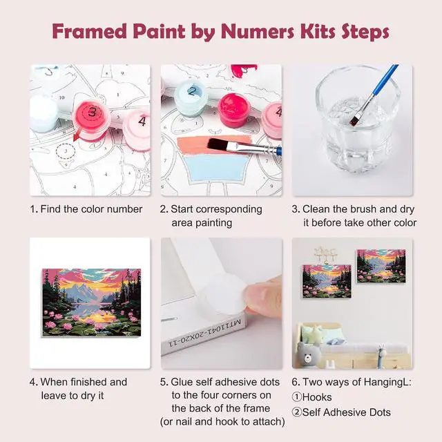 Alt view image 6 of 7 - MOGTAA Landscape Paint by Numbers Kit for Adults Beginners with Frame, Flowers Lake Adult Paint by Number Kits on Canvas with Easel, Easy DIY Sunset Oil Painting Kits for Home Decor, 8x12in
