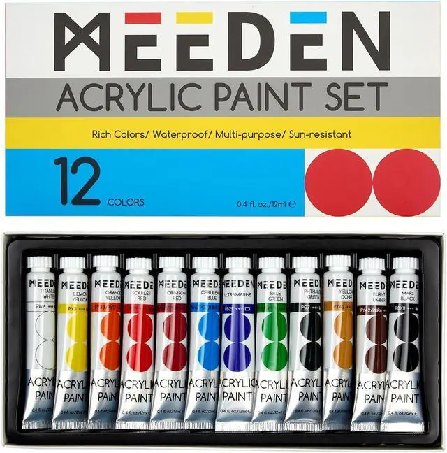 Main image of MEEDEN Beginners Acrylic Paint Set: 12 Colors 12ml/0.41 fl oz | Heavy Body Art Craft Paints - Non-Toxic Rich Pigment Hobbists Halloween Pumpkin Painting for Adults on Canvas Wood Fabric