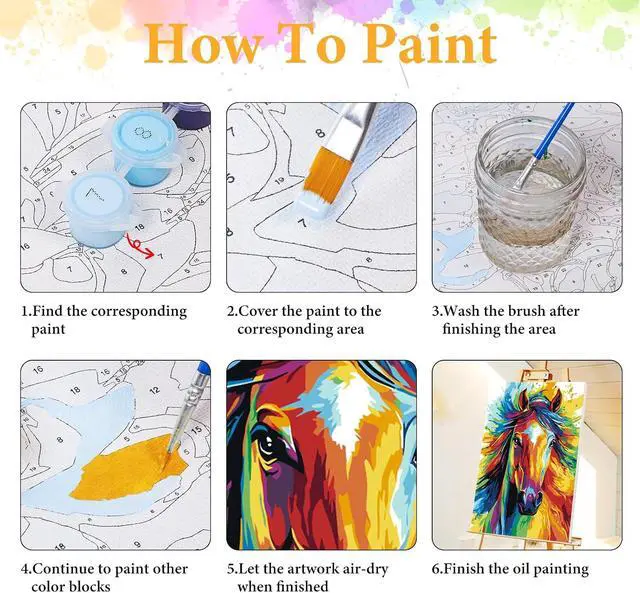 Alt view image 6 of 7 - Okarina Framed Paint by Numbers Kit for Adults, Colorful Horse 8x12 Inch | Paint by Number with Frame, DIY Acrylic Painting Kit for Relaxation, Easy for Beginners, Wall Decor Gift for Animal Lovers