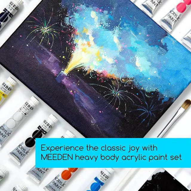 Alt view image 7 of 7 - MEEDEN Beginners Acrylic Paint Set: 12 Colors 12ml/0.41 fl oz | Heavy Body Art Craft Paints - Non-Toxic Rich Pigment Hobbists Halloween Pumpkin Painting for Adults on Canvas Wood Fabric