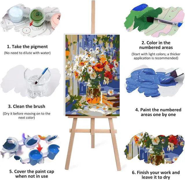 Alt view image 7 of 7 - Lxmsja Daisy Bouquet Paint by Numbers Kit for Adults, Sunny Windowsill Acrylic Paint by Numbers for Adults Beginner, DIY Craft Supplies Oil Painting Kits for Home Wall Decor 8x12 inch (Framed)