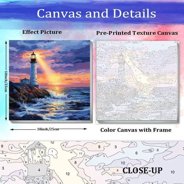 Alt view image 3 of 7 - JUJUHOOD Sunset Lighthous Framed Paint by Numbers Kit for Adults Beginner & Kids Ages 8-12,Seaside Paint by Number Without Easel,Paint by Numbers for Gift Home Wall Decor (10x10Inch)