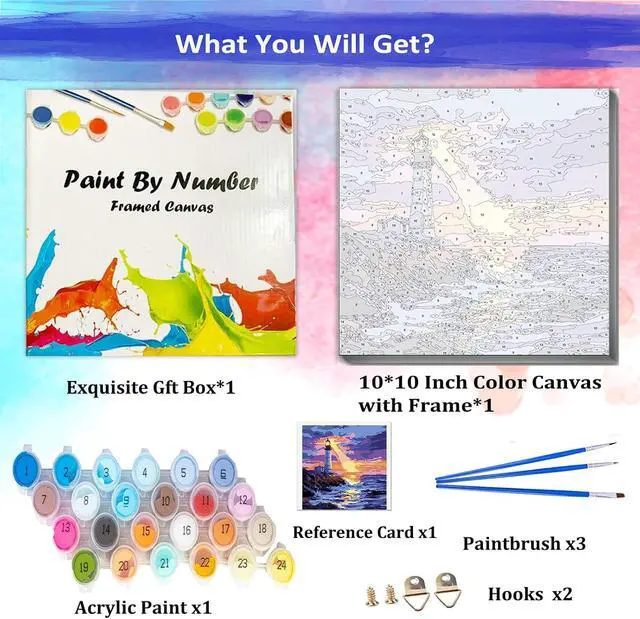 Alt view image 4 of 7 - JUJUHOOD Sunset Lighthous Framed Paint by Numbers Kit for Adults Beginner & Kids Ages 8-12,Seaside Paint by Number Without Easel,Paint by Numbers for Gift Home Wall Decor (10x10Inch)