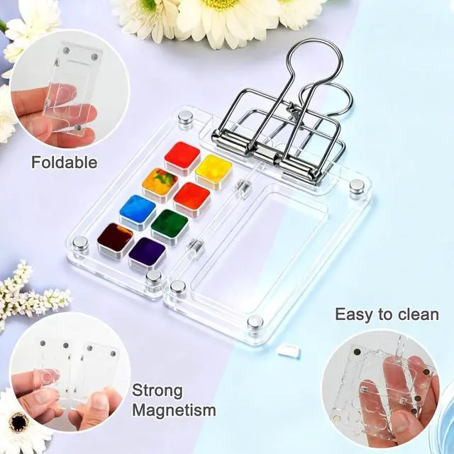Alt view image 4 of 7 - Mini Watercolor Paint Set Portable for Painters Artists Student | Travel Paint kit,Paint Palette Travel Kit Set with Paint,Watercolor Pens,Sketchbook,Binder Clips,Acrylic Paint Box