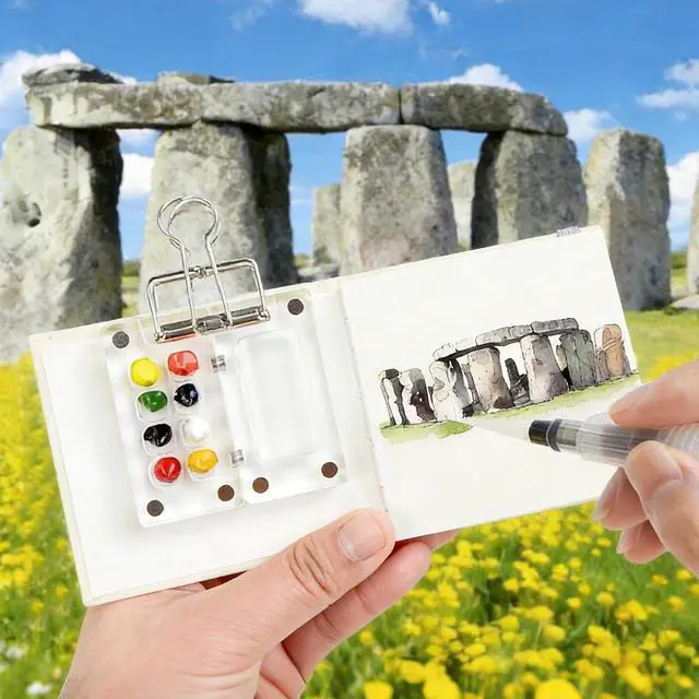 Alt view image 7 of 7 - Mini Watercolor Paint Set Portable for Painters Artists Student | Travel Paint kit,Paint Palette Travel Kit Set with Paint,Watercolor Pens,Sketchbook,Binder Clips,Acrylic Paint Box