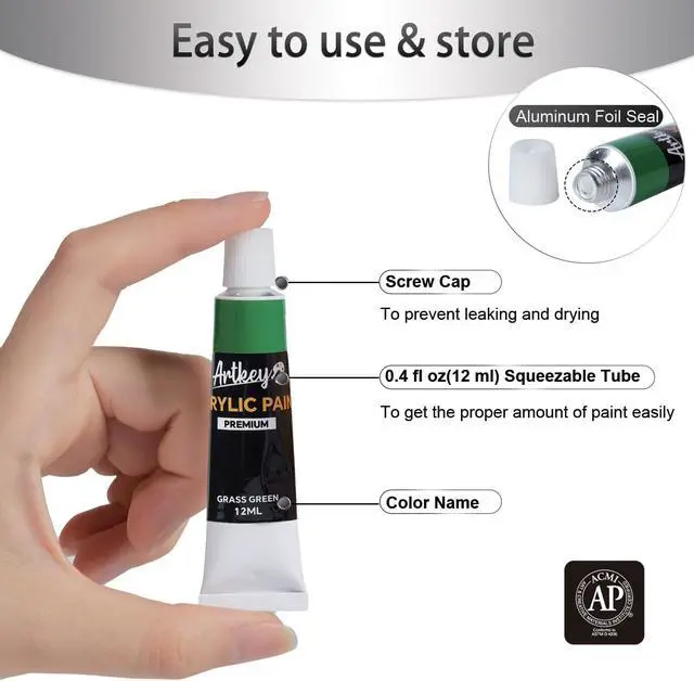 Alt view image 3 of 6 - Artkey Acrylic Paint Set - 12 Vibrant Colors (12 ml/0.4 oz) Tubes, Rich & Professional Grade Pigments, Acrylic Paints for Canvas Wood Rock Clay Fabric Ceramics Art Crafts Painting - Art Supplies
