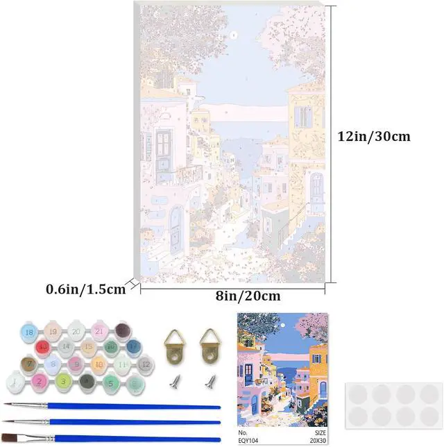 Alt view image 4 of 7 - Lxmsja Greek Village Paint by Numbers Kit for Adults, Greek Island Acrylic Paint by Numbers for Adults Beginner, DIY Craft Supplies Oil Painting Kits for Home Wall Decor 8x12 inch (Framed)