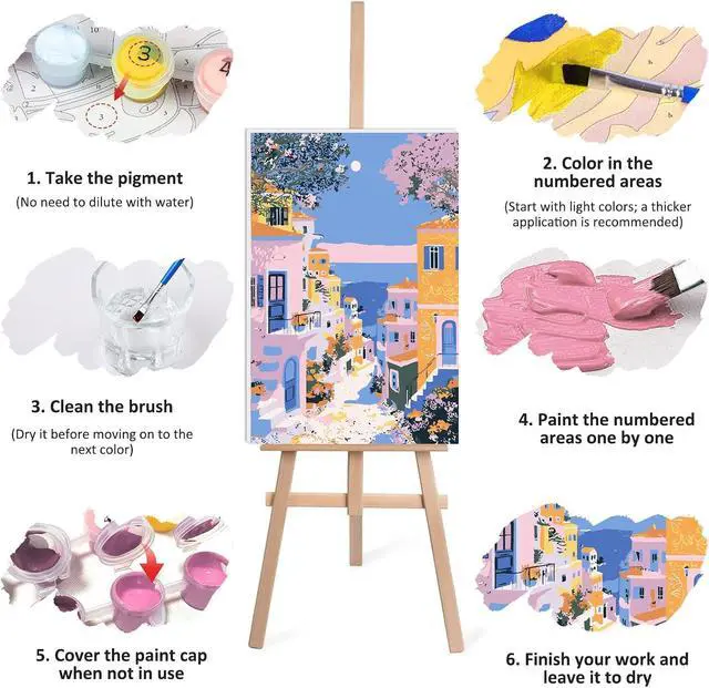 Alt view image 7 of 7 - Lxmsja Greek Village Paint by Numbers Kit for Adults, Greek Island Acrylic Paint by Numbers for Adults Beginner, DIY Craft Supplies Oil Painting Kits for Home Wall Decor 8x12 inch (Framed)
