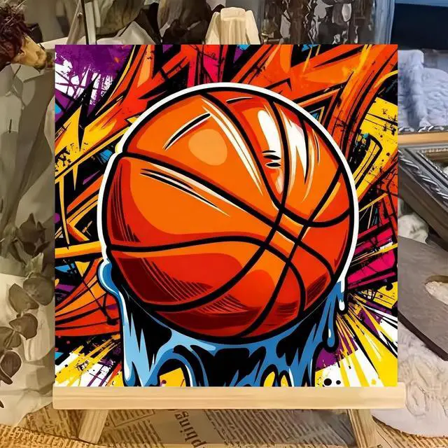 Alt view image 2 of 7 - XTCIXAL Framed Paint by Numbers Kit for Adults, Basketball, 10x10 Inch | Paint by Number for Adults & Kids Ages 8-12, Framed Canvas, Included Easel and Gifts Box, Fun and Relaxing, Home Wall Decor