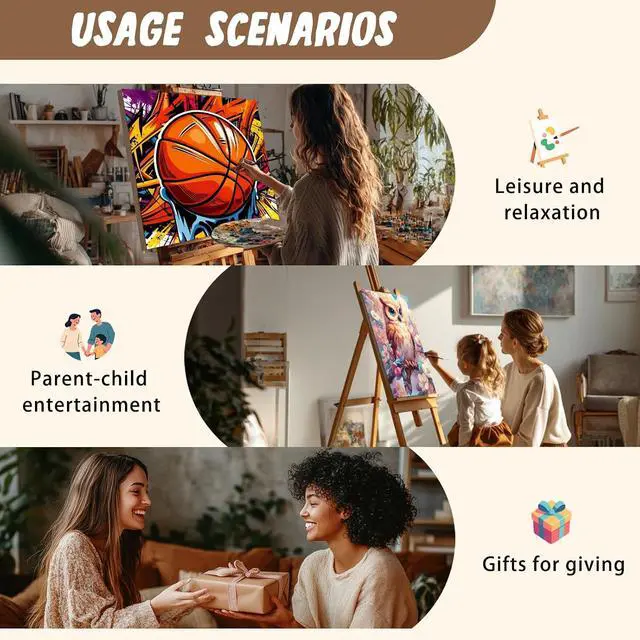 Alt view image 7 of 7 - XTCIXAL Framed Paint by Numbers Kit for Adults, Basketball, 10x10 Inch | Paint by Number for Adults & Kids Ages 8-12, Framed Canvas, Included Easel and Gifts Box, Fun and Relaxing, Home Wall Decor