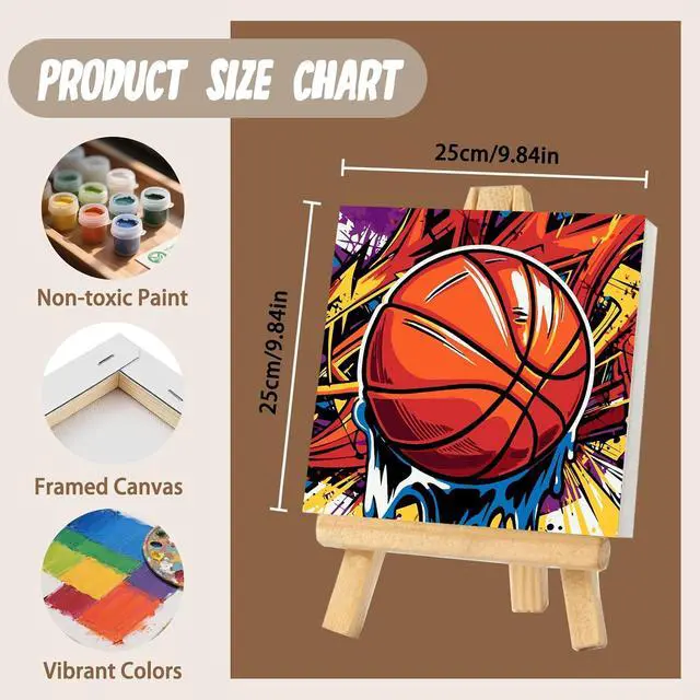 Alt view image 4 of 7 - XTCIXAL Framed Paint by Numbers Kit for Adults, Basketball, 10x10 Inch | Paint by Number for Adults & Kids Ages 8-12, Framed Canvas, Included Easel and Gifts Box, Fun and Relaxing, Home Wall Decor