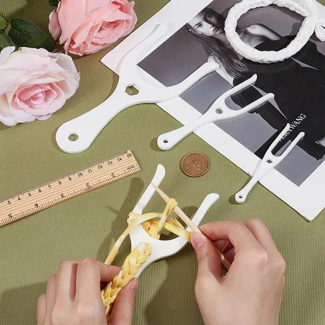Alt view image 3 of 6 - BENECREAT 4 Sizes White Acrylic Knitting Forks, Horn Fork Cord Braiding Tool, DIY Weaving Craft Tool, Weaving Tools for Bracelets Necklaces Making