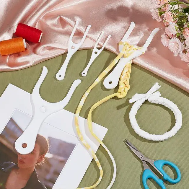 Alt view image 5 of 6 - BENECREAT 4 Sizes White Acrylic Knitting Forks, Horn Fork Cord Braiding Tool, DIY Weaving Craft Tool, Weaving Tools for Bracelets Necklaces Making