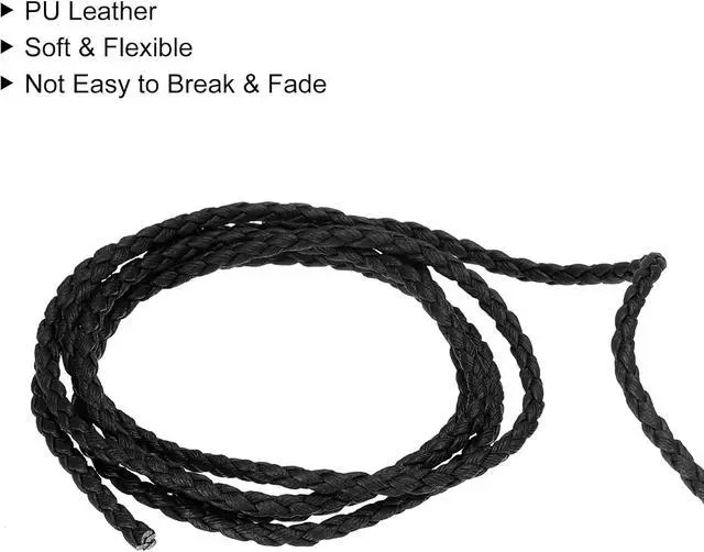 Alt view image 3 of 6 - uxcell Leather Cord, 5.47 Yards 4mm Dia PU Braiding Thread String for Purse Handbag Shoelace DIY Crafts Bracelet Making, Black