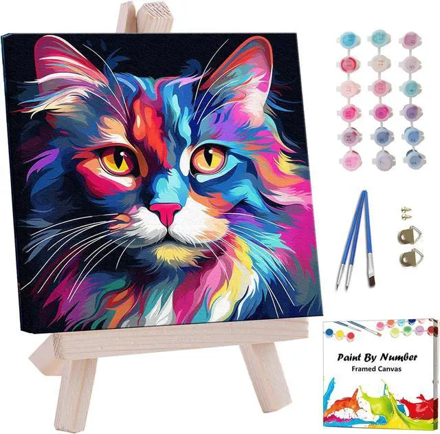 Main image of Artunion Framed Paint by Numbers Kit for Adults Beginners & Kids Ages 8-12,Colorful Cat Paint by Number with Frame,Easy Acrylic Paint by Numbers Kit on Canvas 10 * 10 Inch Without Easel