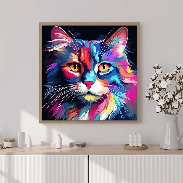 Alt view image 2 of 7 - Artunion Framed Paint by Numbers Kit for Adults Beginners & Kids Ages 8-12,Colorful Cat Paint by Number with Frame,Easy Acrylic Paint by Numbers Kit on Canvas 10 * 10 Inch Without Easel