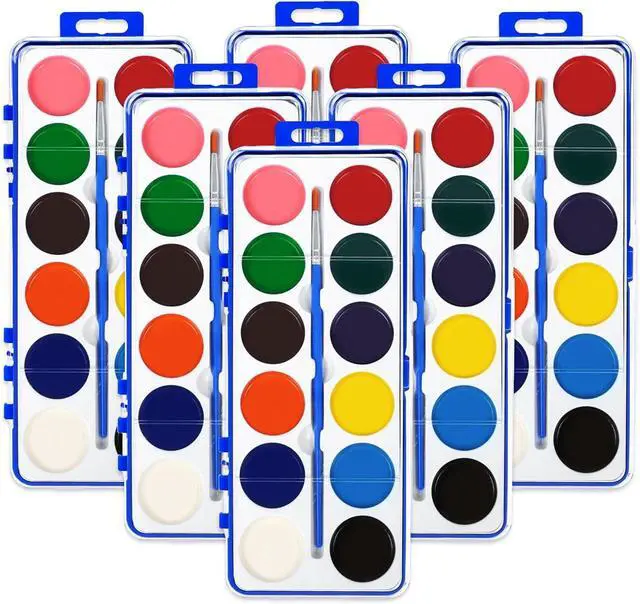 Main image of 6 Pack Watercolor Paint Set for Kids, 12 Colors Watercolors Paints with Paint Brush, Kids Watercolor Paint Set for Party Favor, Classroom.