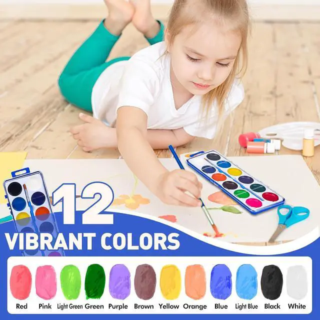 Alt view image 3 of 6 - 6 Pack Watercolor Paint Set for Kids, 12 Colors Watercolors Paints with Paint Brush, Kids Watercolor Paint Set for Party Favor, Classroom.