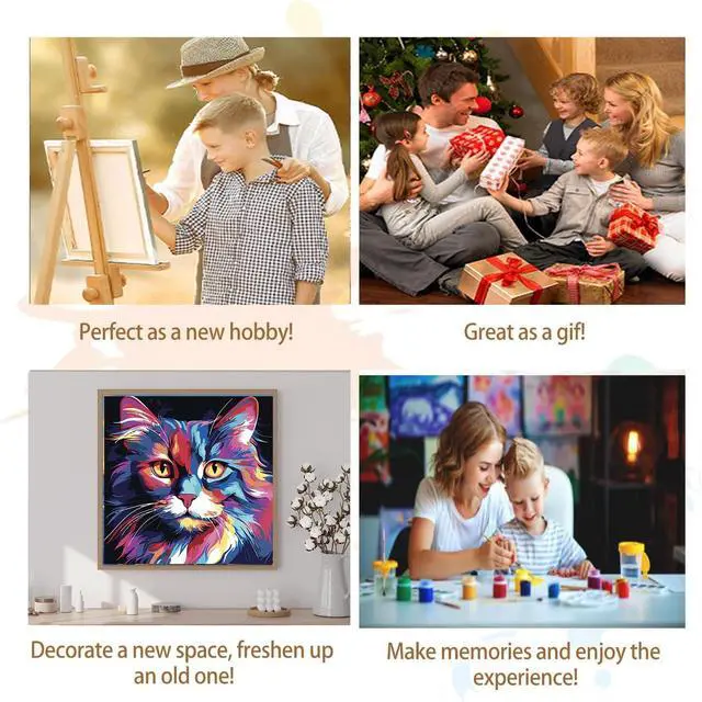 Alt view image 7 of 7 - Artunion Framed Paint by Numbers Kit for Adults Beginners & Kids Ages 8-12,Colorful Cat Paint by Number with Frame,Easy Acrylic Paint by Numbers Kit on Canvas 10 * 10 Inch Without Easel