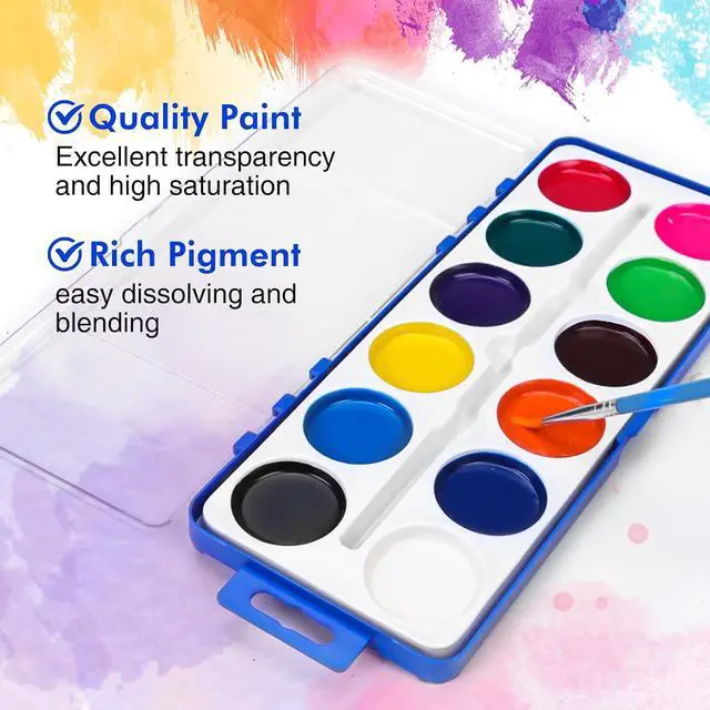 Alt view image 4 of 6 - 6 Pack Watercolor Paint Set for Kids, 12 Colors Watercolors Paints with Paint Brush, Kids Watercolor Paint Set for Party Favor, Classroom.