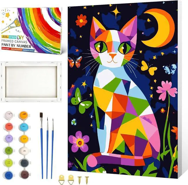 Main image of ZTOTZ Framed Paint by Numbers Kit for Adults Teens Cat | Paints by Number for Adult Kids of Butterfly, Animal Paint by Numbers Cat 8x12inch Canvas with Colour Box for Home Gift Decor