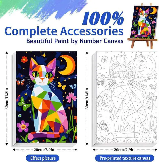 Alt view image 2 of 7 - ZTOTZ Framed Paint by Numbers Kit for Adults Teens Cat | Paints by Number for Adult Kids of Butterfly, Animal Paint by Numbers Cat 8x12inch Canvas with Colour Box for Home Gift Decor