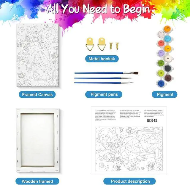 Alt view image 5 of 7 - ZTOTZ Framed Paint by Numbers Kit for Adults Teens Cat | Paints by Number for Adult Kids of Butterfly, Animal Paint by Numbers Cat 8x12inch Canvas with Colour Box for Home Gift Decor