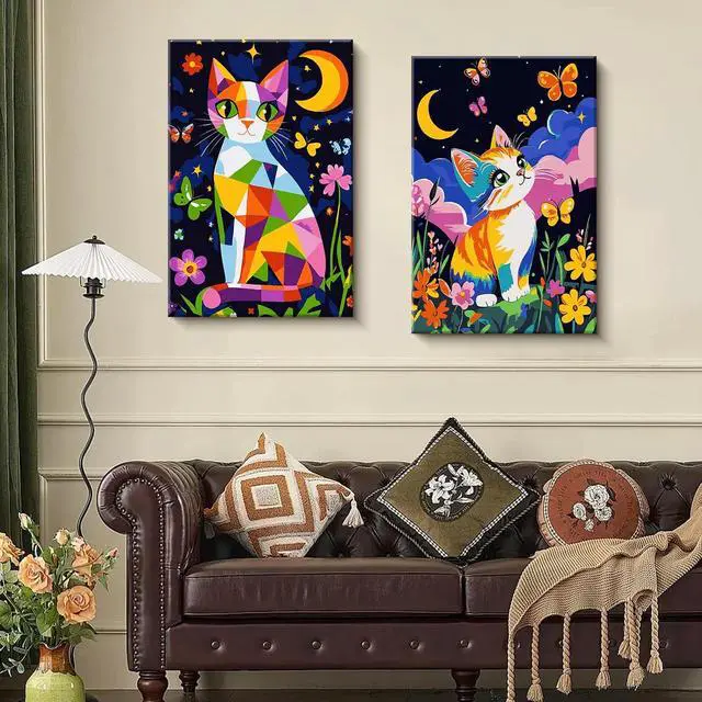 Alt view image 4 of 7 - ZTOTZ Framed Paint by Numbers Kit for Adults Teens Cat | Paints by Number for Adult Kids of Butterfly, Animal Paint by Numbers Cat 8x12inch Canvas with Colour Box for Home Gift Decor