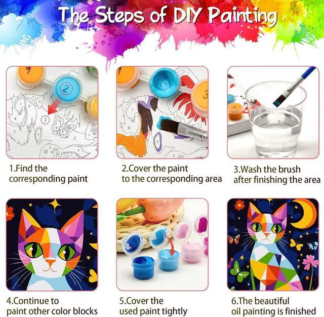 Alt view image 6 of 7 - ZTOTZ Framed Paint by Numbers Kit for Adults Teens Cat | Paints by Number for Adult Kids of Butterfly, Animal Paint by Numbers Cat 8x12inch Canvas with Colour Box for Home Gift Decor