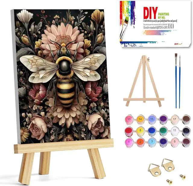 Main image of Yunruily Adult Paint by Numbers with Framed - Paint by Number kit for Adults,Vintage Bee Paint by Number Adult with Wooden Easel for Home Wall Decor 8X12inch