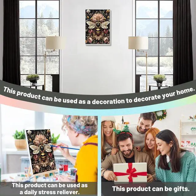 Alt view image 6 of 7 - Yunruily Adult Paint by Numbers with Framed - Paint by Number kit for Adults,Vintage Bee Paint by Number Adult with Wooden Easel for Home Wall Decor 8X12inch