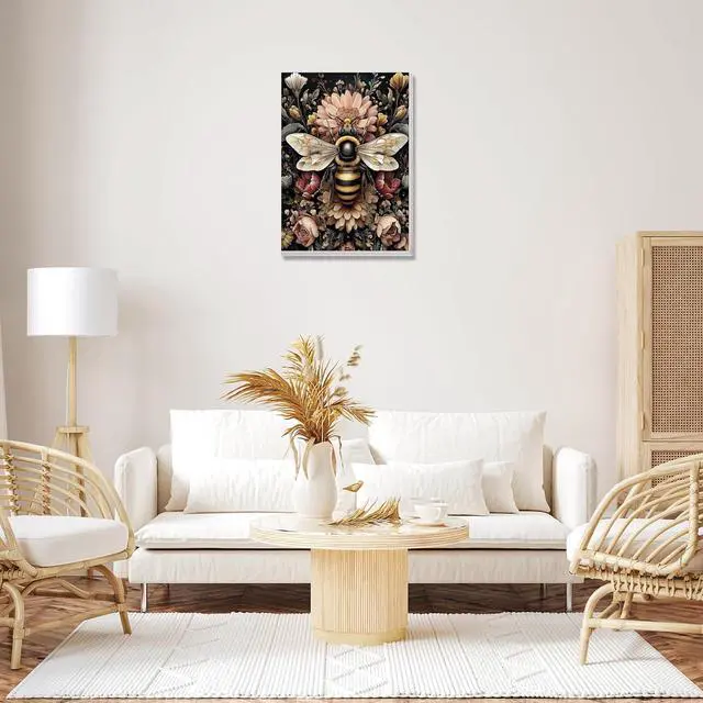 Alt view image 2 of 7 - Yunruily Adult Paint by Numbers with Framed - Paint by Number kit for Adults,Vintage Bee Paint by Number Adult with Wooden Easel for Home Wall Decor 8X12inch