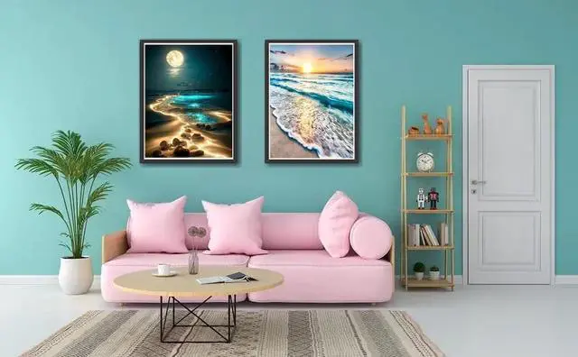 Alt view image 3 of 7 - TCDZMYGS 2 Pack Paint by Numbers Kit for Adults Beginner, Beach Easy Paint by Number Kits with Framed, Sandbeach DIY Acrylic Oil Painting by Numbers for Home Wall Decor 10 x 12 inch