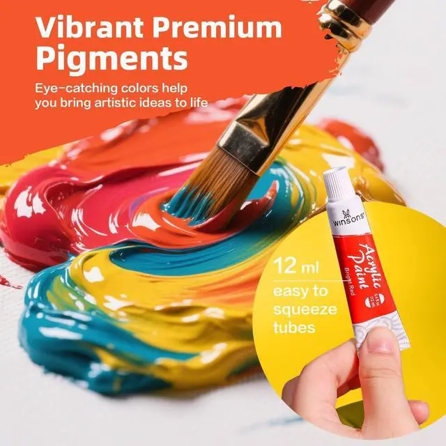 Alt view image 3 of 7 - WINSONS Art Acrylic Paint Set, 12 x12ml Tubes Artist Quality Rich Pigments Colors With 3 Brushes Great for Beginners Artists Professional - Painting Canvas, Wood, Rock, Ceramic & Fabric