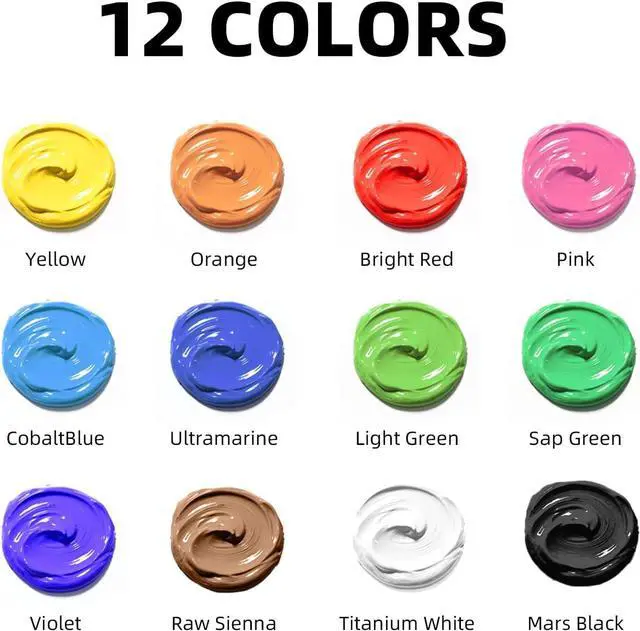 Alt view image 4 of 7 - WINSONS Art Acrylic Paint Set, 12 x12ml Tubes Artist Quality Rich Pigments Colors With 3 Brushes Great for Beginners Artists Professional - Painting Canvas, Wood, Rock, Ceramic & Fabric