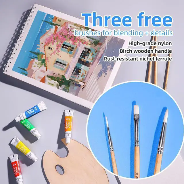 Alt view image 7 of 7 - WINSONS Art Acrylic Paint Set, 12 x12ml Tubes Artist Quality Rich Pigments Colors With 3 Brushes Great for Beginners Artists Professional - Painting Canvas, Wood, Rock, Ceramic & Fabric