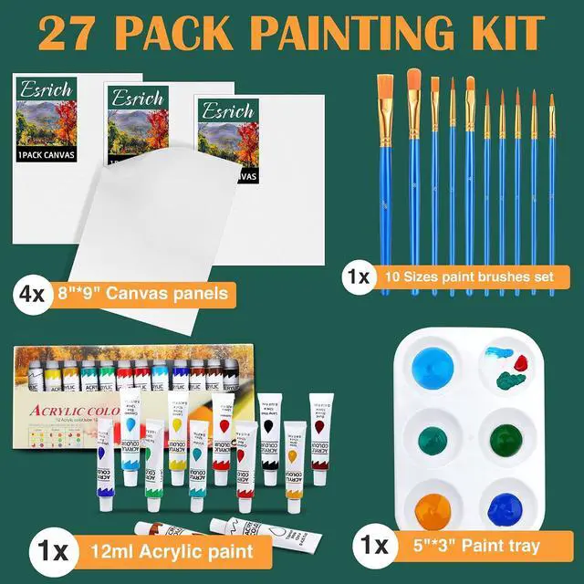 Alt view image 7 of 7 - ESRICH Canvas Painting Kit, Acrylic Paint Set with 30 Paint Brushes | Art Painting Supplies Kit,12 Paint,Palettes and Canvas for Students, Artists and Beginner