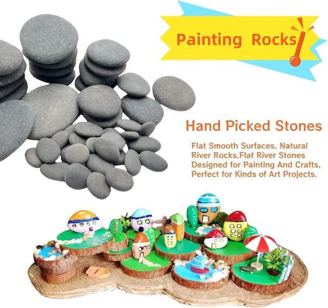 Alt view image 2 of 6 - 50PCS Painting Rocks, Medium Small & Tiny River Rocks for Painting DIY Rocks Flat & Smooth Kindness Rocks for Arts, Crafts, Decoration