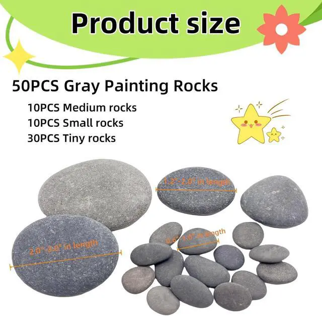 Alt view image 3 of 6 - 50PCS Painting Rocks, Medium Small & Tiny River Rocks for Painting DIY Rocks Flat & Smooth Kindness Rocks for Arts, Crafts, Decoration